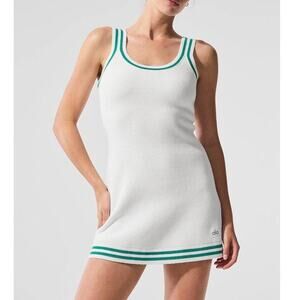 Alo Yoga Tennis Club Sweater Knit Dress White Spruce Green Size Large NWOT